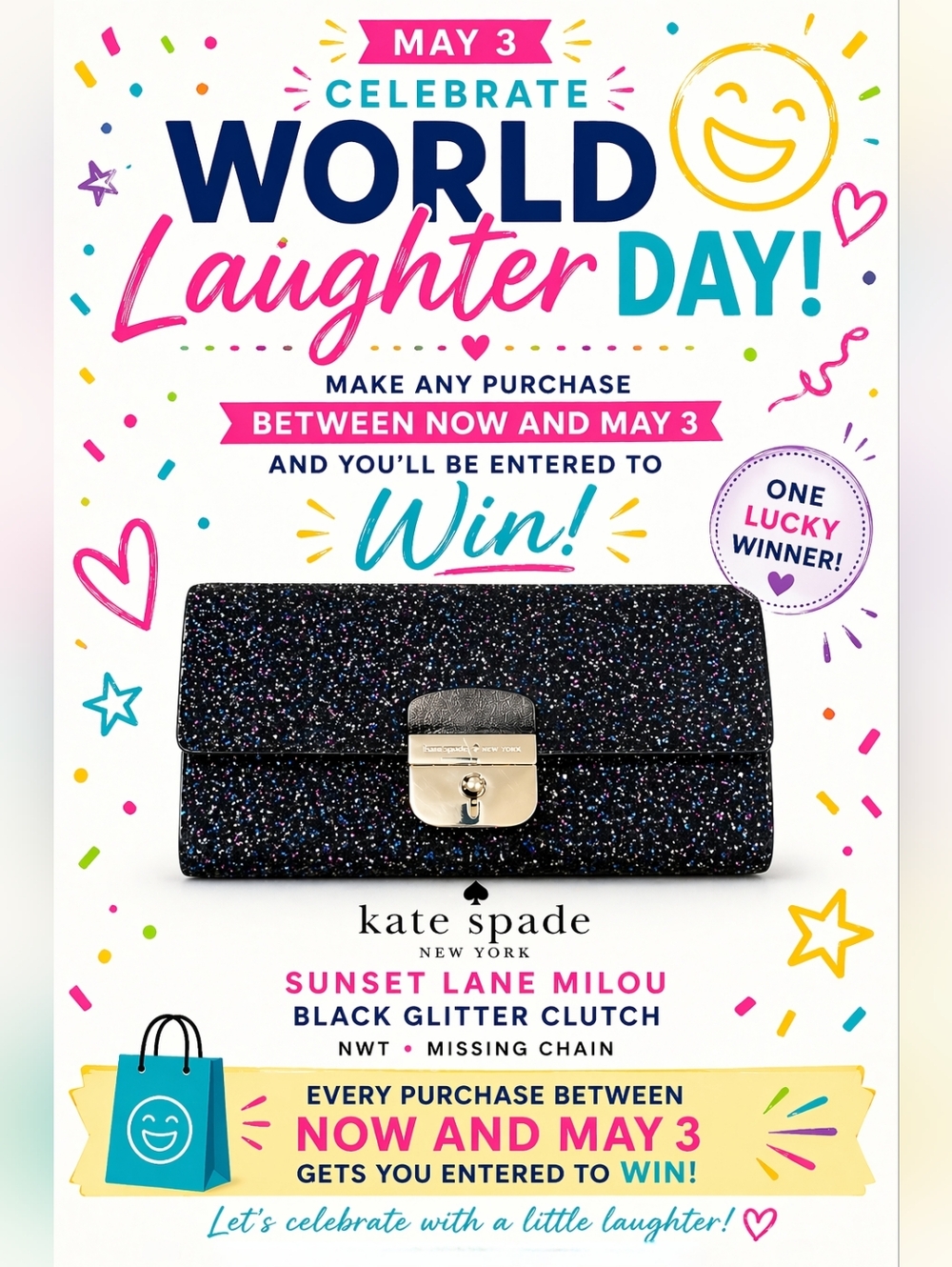 KATE SPADE GIVVIE Sunset Lane Milou Black Glitter Clutch NWT Winner Chosen May 3